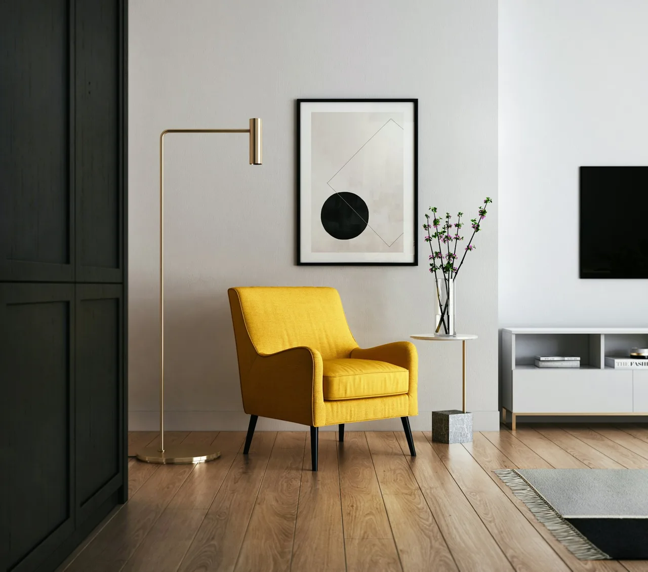 Boiserie em gesso aplicada em parede de sala elegante